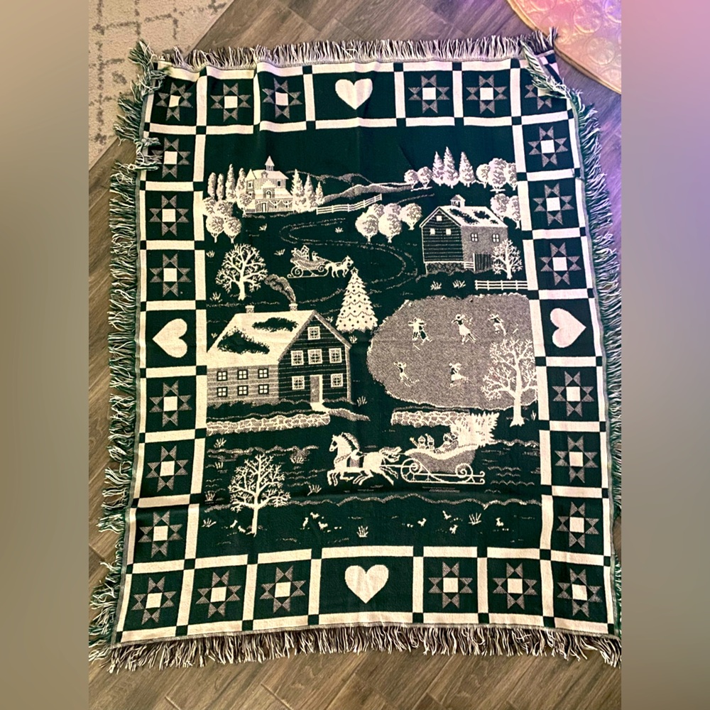 Christmas Tree Sleigh Ride Ice Skating Hearts Crown Crafts Throw Blanket Winter